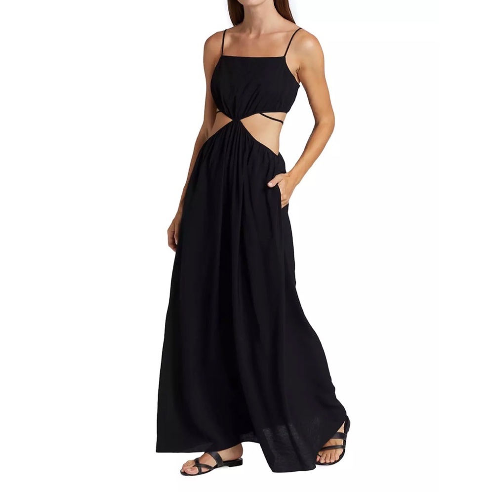 JONATHAN SIMKHAI Amora Strap Detail Maxi Dress Sz M Black - Picture 3 of 14